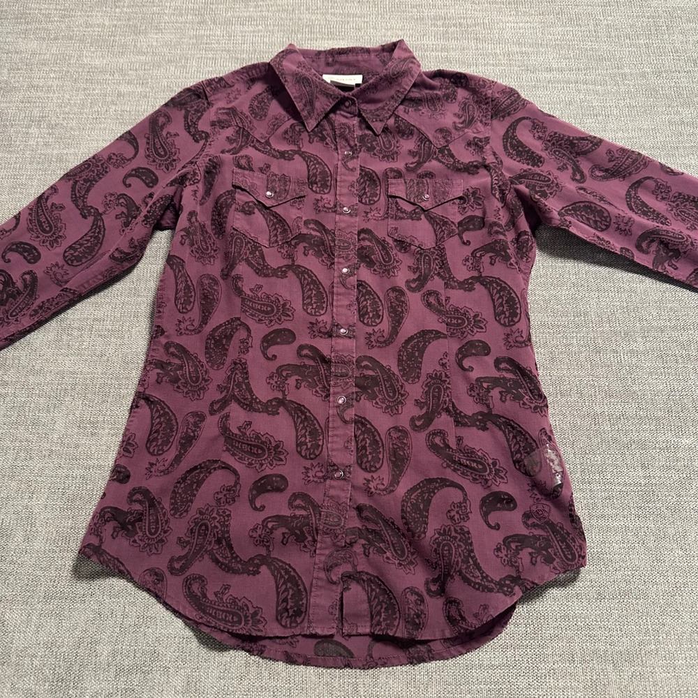 Ariat Western Shirt Women Small Purple Paisley Pearl Snap Long Sleeve